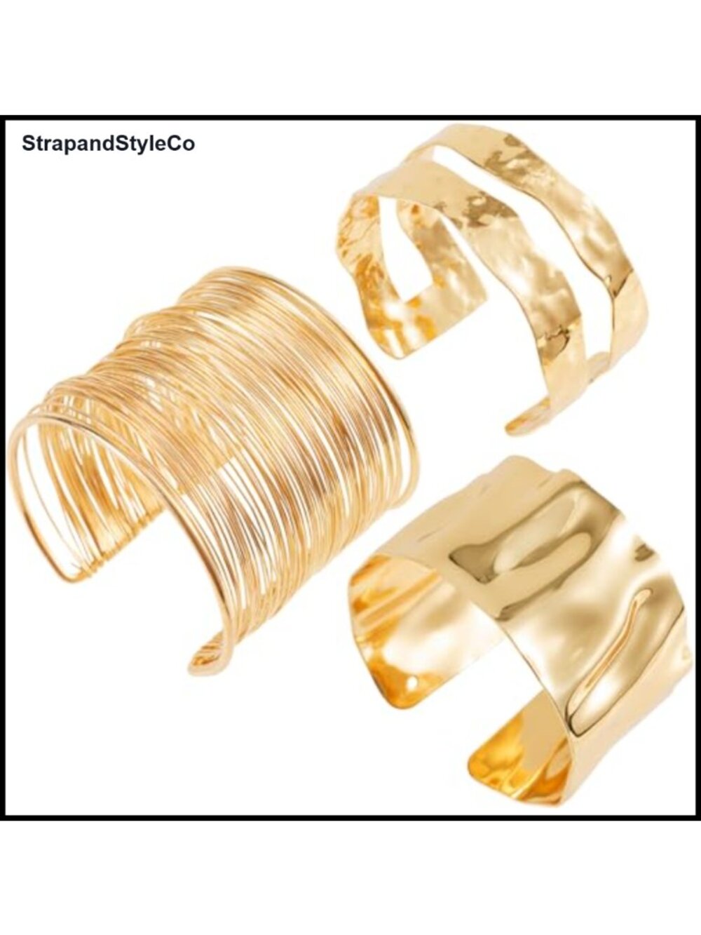 3Pc Gold Cuff Bracelet Set Minimalist Open Chunky Bangle Jewelry